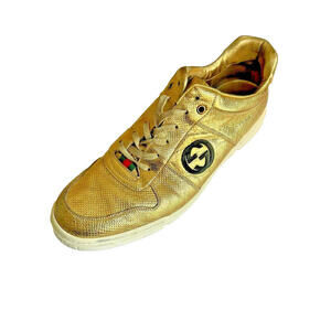 Rare Gucci GG Gold Red Bottom Snake Skin Sneakers Shoes Size 12 or 45